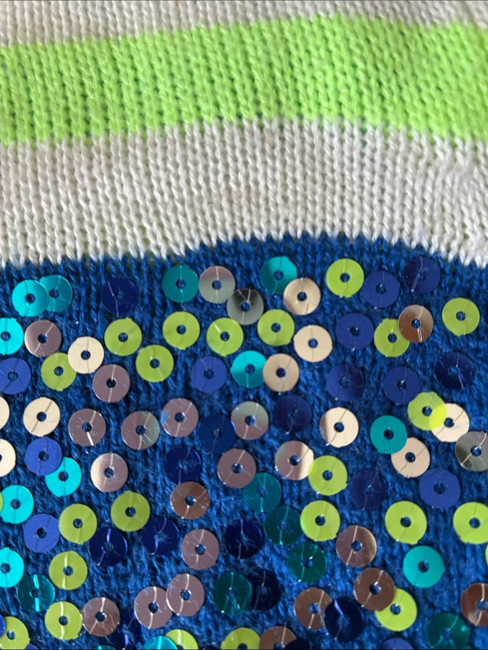 Justice Striped Hooded Sweater in White, Teal & Lime with Sequins